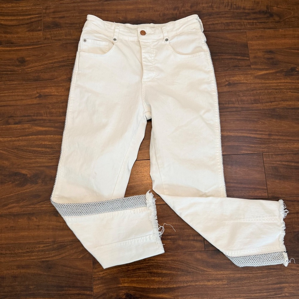 Pilcro Anthropologie White Side Stripe Slim Straight High Rise Jeans Size 26